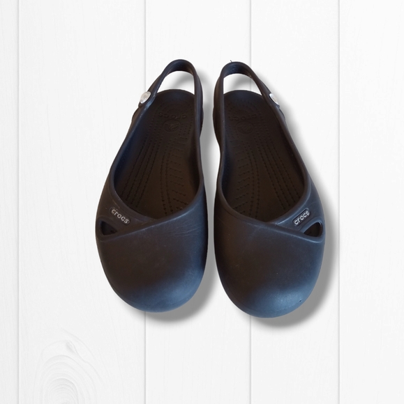 CROCS Women's Olivia Black Jeweled Slingback Croslite Flat Sandals - Picture 4 of 16